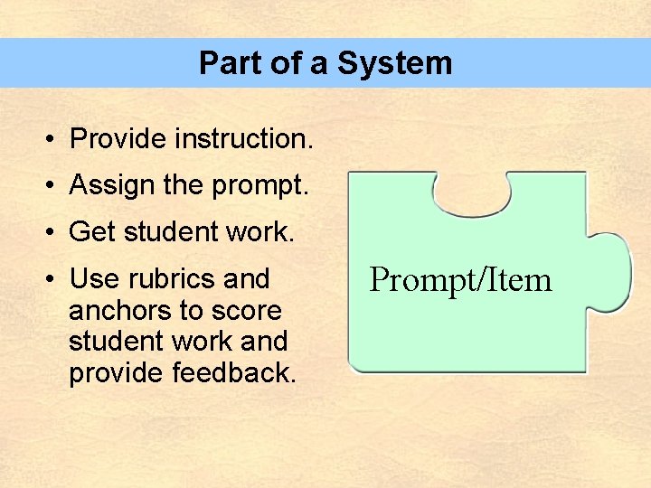 Part of a System • Provide instruction. • Assign the prompt. • Get student