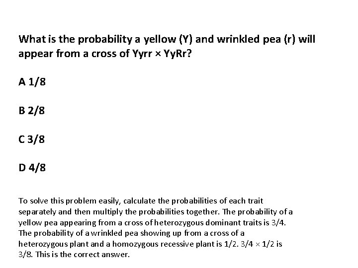 What is the probability a yellow (Y) and wrinkled pea (r) will appear from