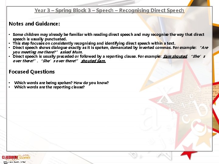 Year 3 Spring Block 3 Speech Recognising Direct