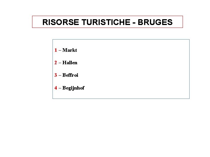 RISORSE TURISTICHE - BRUGES 1 – Markt 2 – Hallen 3 – Beffroi 4