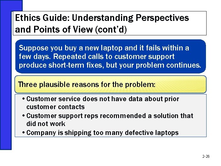 Ethics Guide: Understanding Perspectives and Points of View (cont’d) Suppose you buy a new