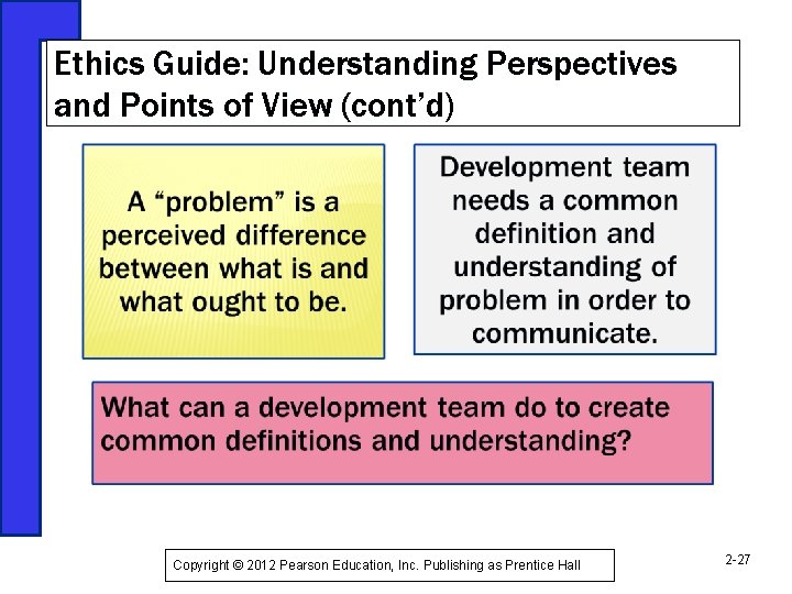 Ethics Guide: Understanding Perspectives and Points of View (cont’d) Copyright © 2012 Pearson Education,