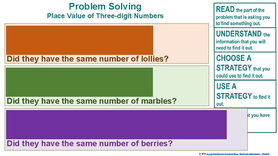 Problem Solving Place Value of Three-digit Numbers Fred had a packet of 100 lollies.