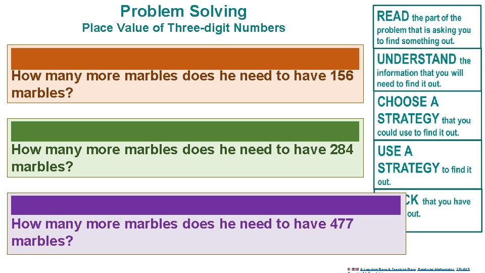 Problem Solving Place Value of Three-digit Numbers Jon collected 15 bags of 10 marbles.