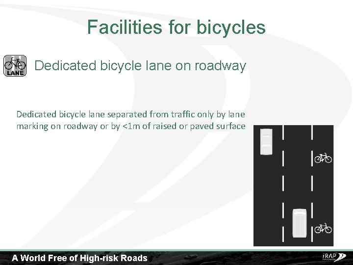 Facilities for bicycles Dedicated bicycle lane on roadway Dedicated bicycle lane separated from traffic