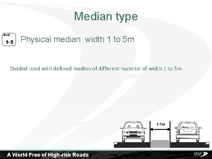 Median type Physical median width 1 to 5 m Divided road with defined median