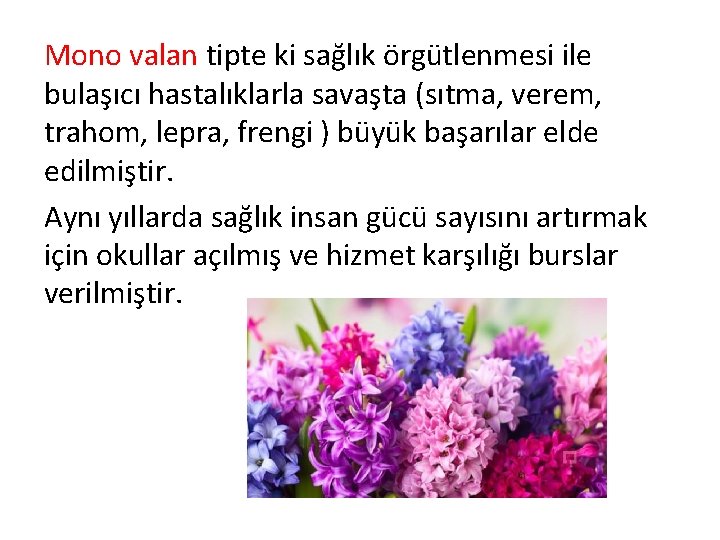 Mono valan tipte ki sağlık örgütlenmesi ile bulaşıcı hastalıklarla savaşta (sıtma, verem, trahom, lepra,