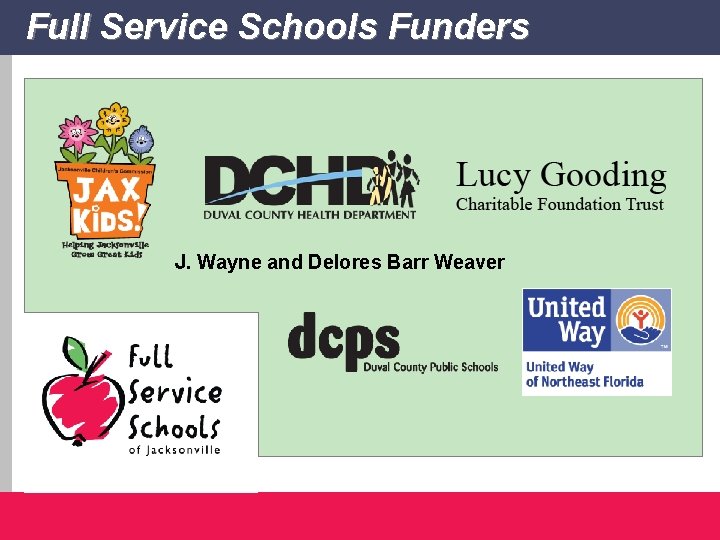 Full Service Schools Funders J. Wayne and Delores Barr Weaver 