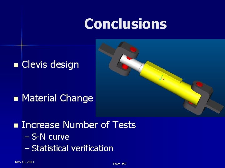 Conclusions n Clevis design n Material Change n Increase Number of Tests – S-N Conclusions n Clevis design n Material Change n Increase Number of Tests – S-N