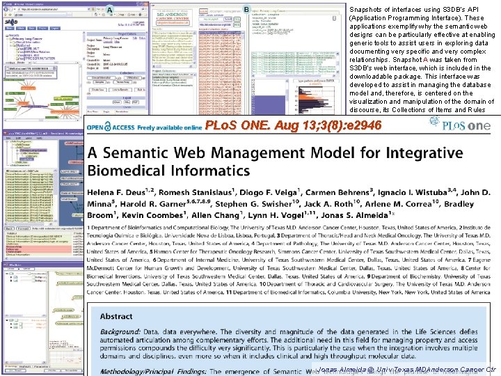 Snapshots of interfaces using S 3 DB’s API (Application Programming Interface). These applications exemplify