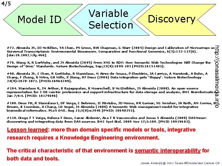 4/5 Model ID Variable Selection Discovery #72. Almeida JS, DJ Mc. Killen, YA Chen,
