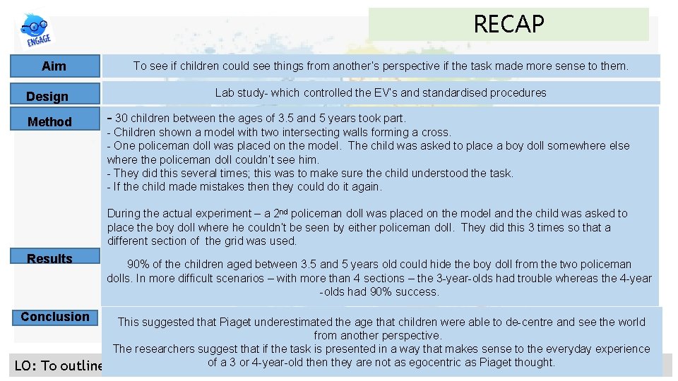 RECAP Aim Design Method To see if children could see things from another’s perspective