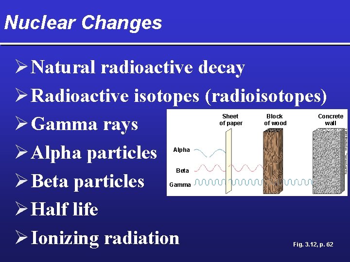 Nuclear Changes Ø Natural radioactive decay Ø Radioactive isotopes (radioisotopes) Ø Gamma rays Ø