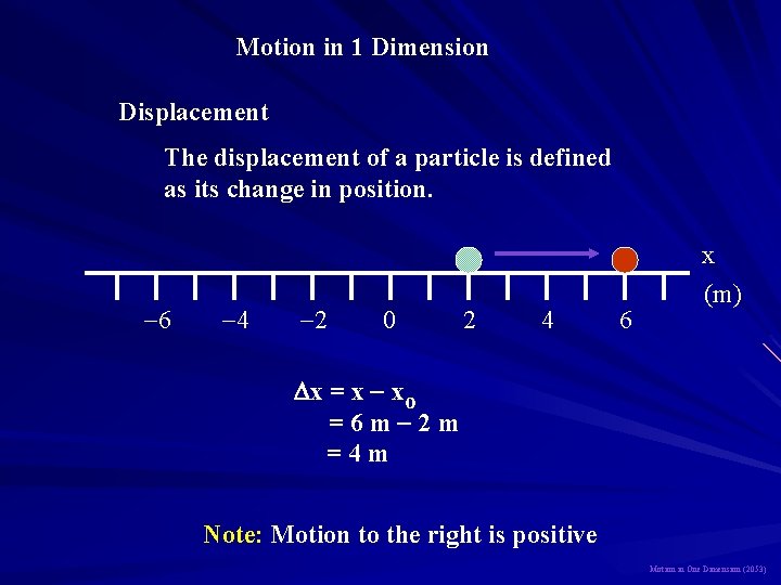 Motion in 1 Dimension Displacement The displacement of a particle is defined as its