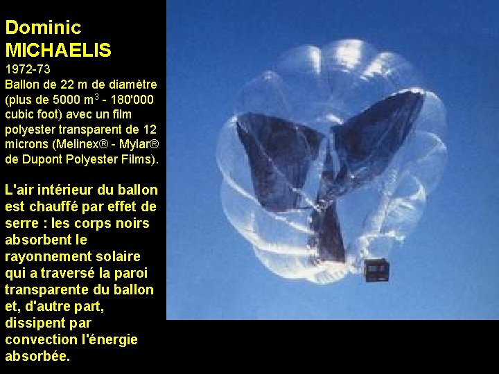 Dominic MICHAELIS 1972 -73 Ballon de 22 m de diamètre (plus de 5000 m