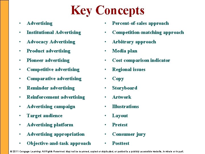 Key Concepts • Advertising • Percent-of-sales approach • Institutional Advertising • Competition-matching approach •