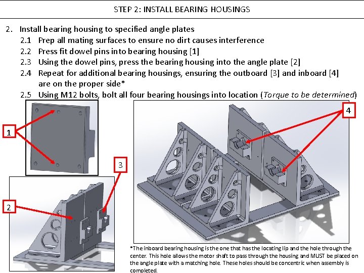 STEP 2: INSTALL BEARING HOUSINGS 2. Install bearing housing to specified angle plates 2.