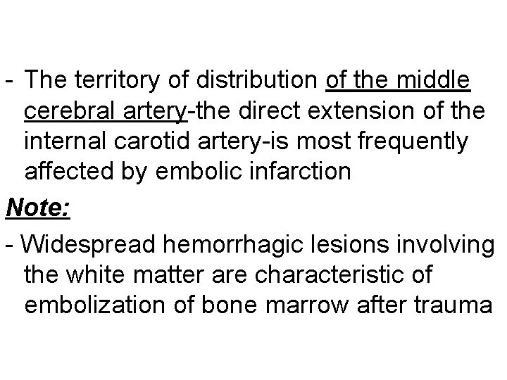 - The territory of distribution of the middle cerebral artery-the direct extension of the