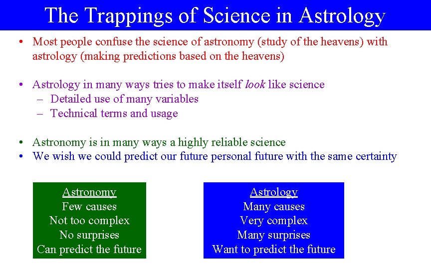 The Trappings of Science in Astrology • Most people confuse the science of astronomy