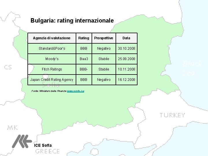 Bulgaria: rating internazionale Agenzia di valutazione Rating Prospettive Data Standard&Poor’s BBB Negativo 30. 10.