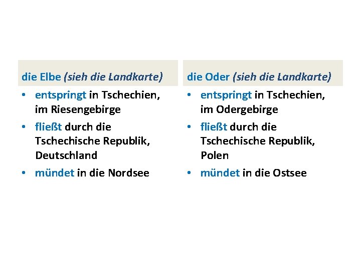 die Elbe (sieh die Landkarte) die Oder (sieh die Landkarte) • entspringt in Tschechien,