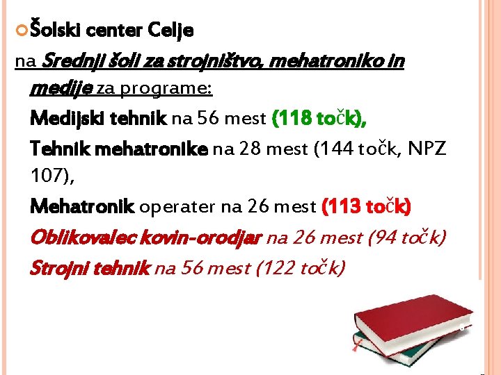  Šolski center Celje na Srednji šoli za strojništvo, mehatroniko in medije za programe: