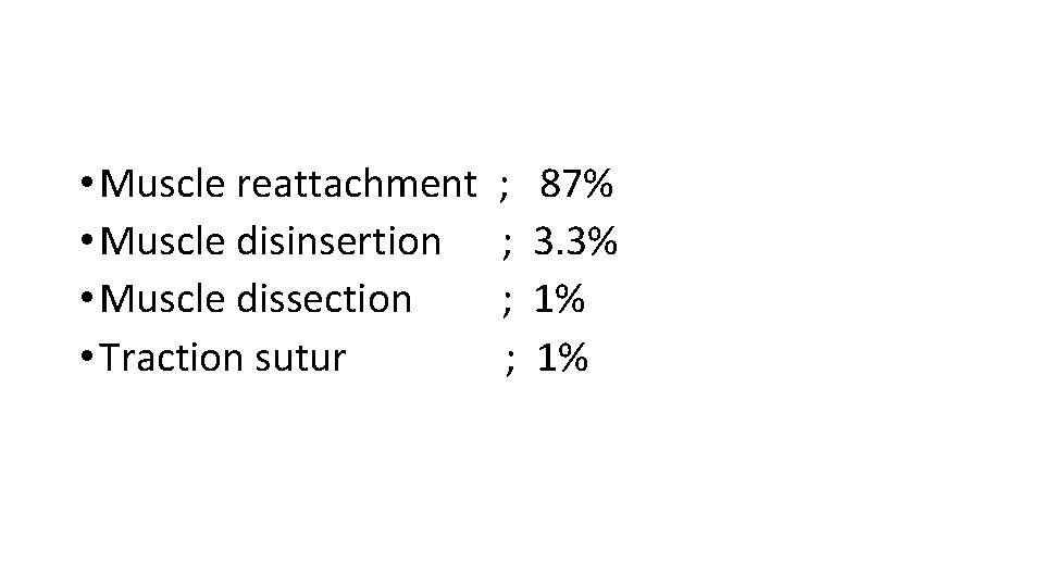  • Muscle reattachment • Muscle disinsertion • Muscle dissection • Traction sutur ;