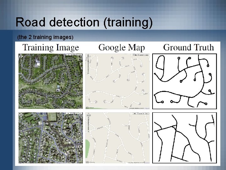 Road detection (training) (the 2 training images) 