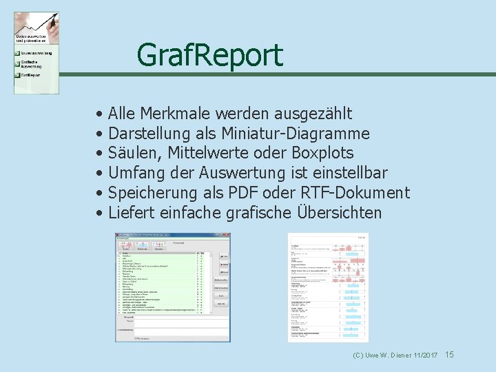 Graf. Report • • • Alle Merkmale werden ausgezählt Darstellung als Miniatur-Diagramme Säulen, Mittelwerte