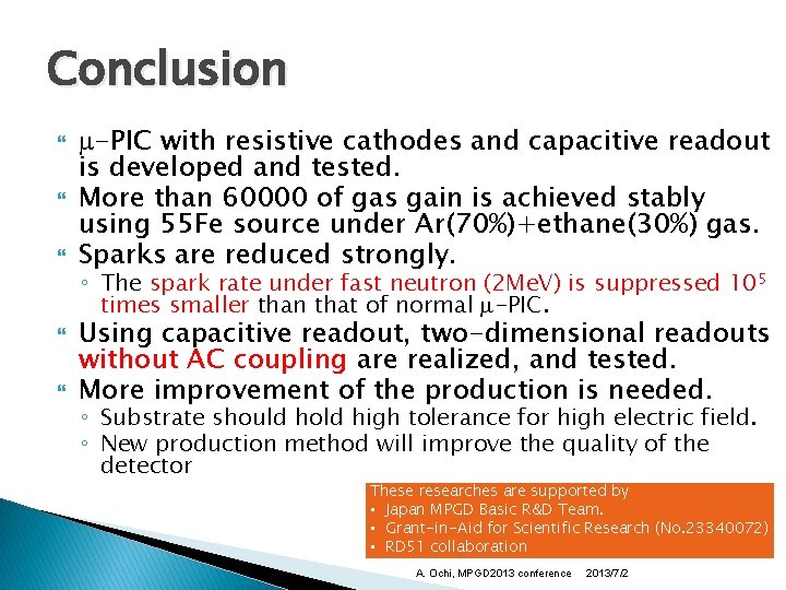 Conclusion m-PIC with resistive cathodes and capacitive readout is developed and tested. More than