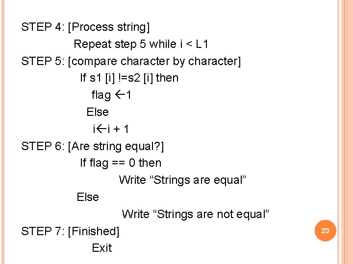 STEP 4: [Process string] Repeat step 5 while i < L 1 STEP 5: