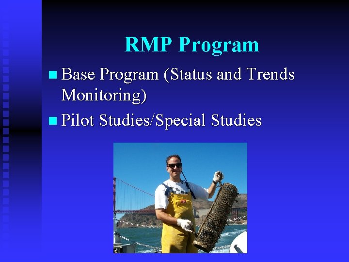 RMP Program n Base Program (Status and Trends Monitoring) n Pilot Studies/Special Studies 