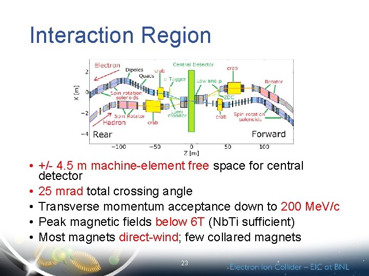Interaction Region • +/- 4. 5 m machine-element free space for central detector •