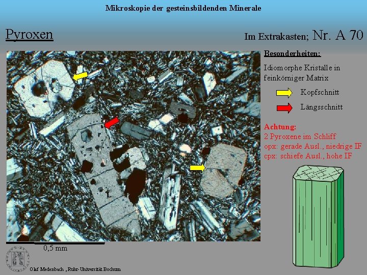 Mikroskopie der gesteinsbildenden Minerale Pyroxen Im Extrakasten; Nr. A 70 Besonderheiten: Idiomorphe Kristalle in