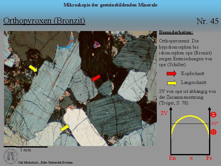 Mikroskopie der gesteinsbildenden Minerale Orthopyroxen (Bronzit) Nr. 45 Besonderheiten: Orthopyroxenit. Die hypidiomorphen bis idiomorphen