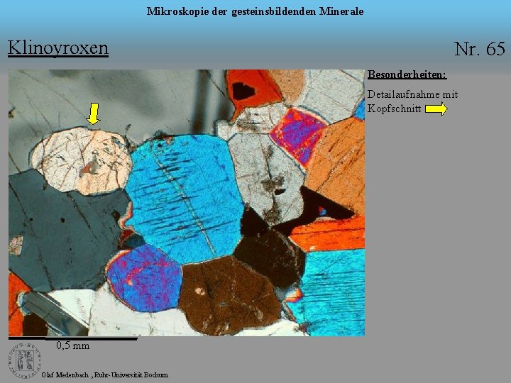 Mikroskopie der gesteinsbildenden Minerale Klinoyroxen Nr. 65 Besonderheiten: Detailaufnahme mit Kopfschnitt 0, 5 mm