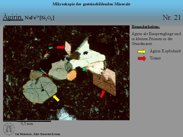 Mikroskopie der gesteinsbildenden Minerale Ägirin, Na. Fe 3+[Si 2 O 6] Nr. 21 Besonderheiten: