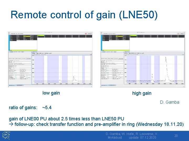 Remote control of gain (LNE 50) low gain high gain D. Gamba ratio of