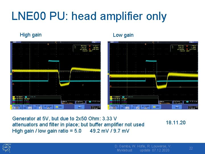 LNE 00 PU: head amplifier only High gain Low gain Generator at 5 V,