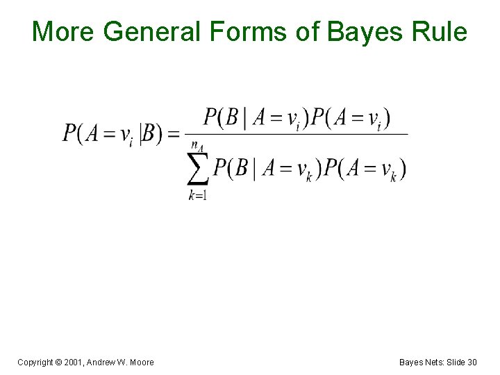 More General Forms of Bayes Rule Copyright © 2001, Andrew W. Moore Bayes Nets:
