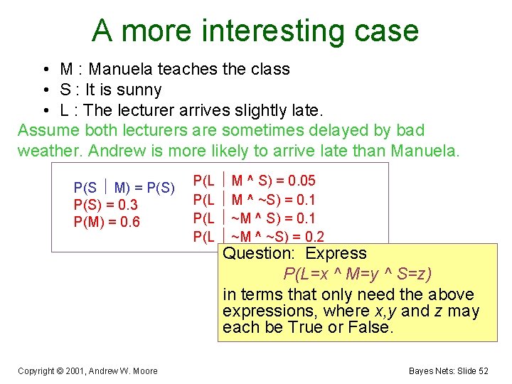 A more interesting case • M : Manuela teaches the class • S :