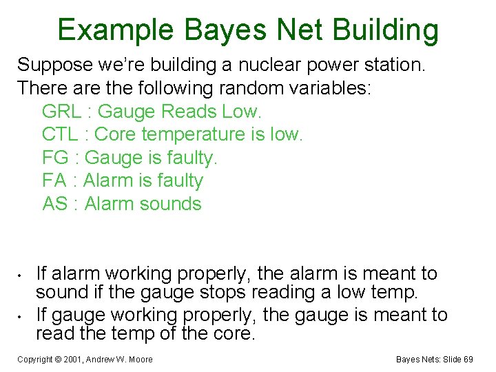 Example Bayes Net Building Suppose we’re building a nuclear power station. There are the