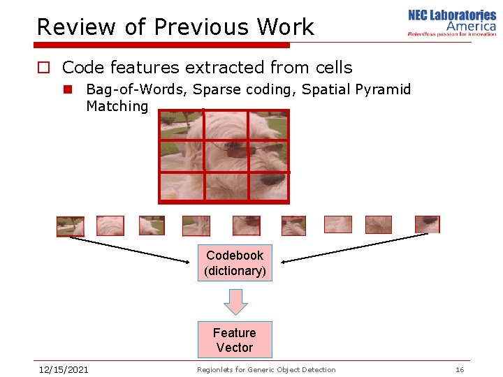 Review of Previous Work o Code features extracted from cells n Bag-of-Words, Sparse coding,