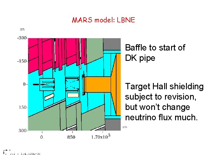 MARS model: LBNE Baffle to start of DK pipe Target Hall shielding subject to