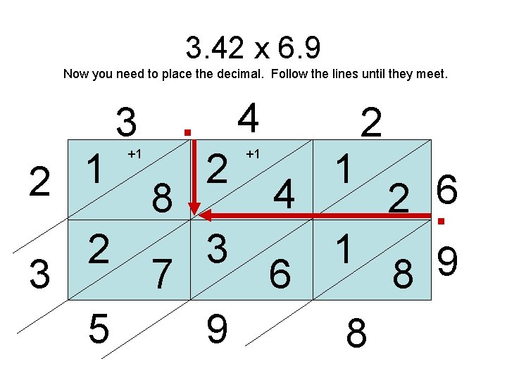 3. 42 x 6. 9 Now you need to place the decimal. Follow the