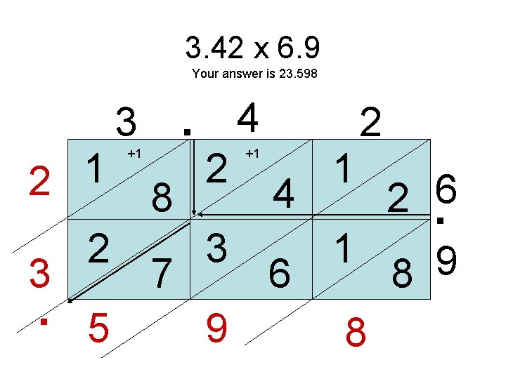 3. 42 x 6. 9 Your answer is 23. 598 1 2 . 3