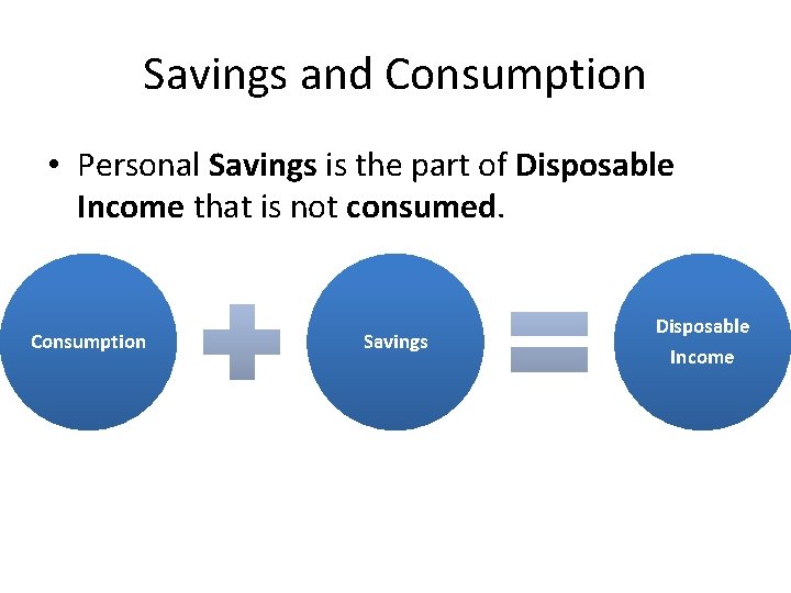 Savings and Consumption • Personal Savings is the part of Disposable Income that is