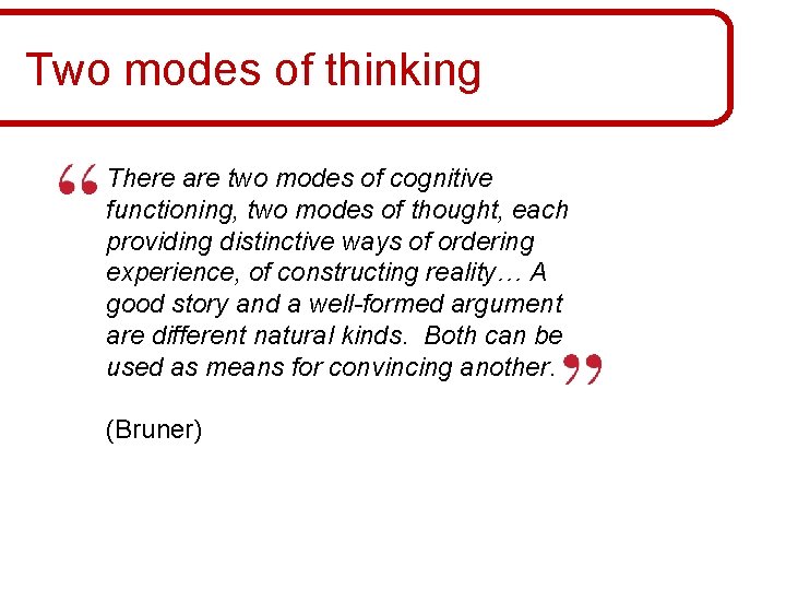 Two modes of thinking There are two modes of cognitive functioning, two modes of