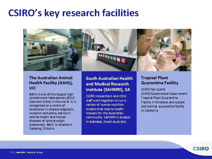 CSIRO’s key research facilities The Australian Animal Health Facility (AAHL), VIC AAHL is one