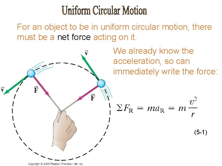 For an object to be in uniform circular motion, there must be a net